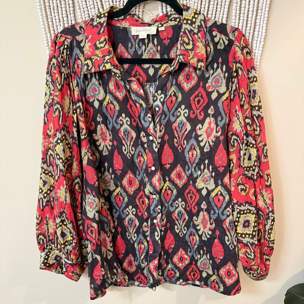 Anthropologie Forever That Girl Ikat Paisley Mixed Print Blouse XL